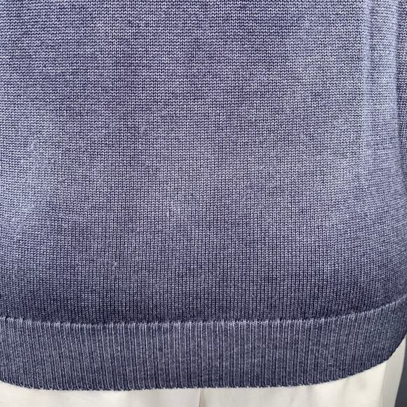 LENOR ROMANO Size L Blue Grey Cable Knit Merino Wool V-Neck Pullover - Picture 4 of 7